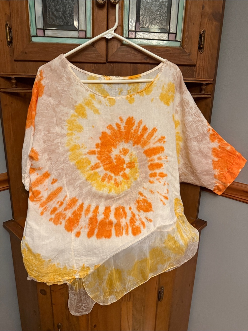 Made in Italy linen-silk trim tie-dye Artsy Lagen look Bohemian  top, L